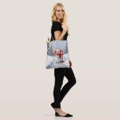 Sneeuwman met een rode schep tote bag (Op model)