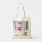 Sneeuwman met een roze sjaal Happy Snow days Canva Tote Bag (Achterkant)