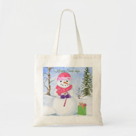 Sneeuwman met een roze sjaal Happy Snow days Canva Tote Bag