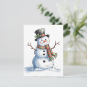 Sneeuwman met een sjaal feestdagenkaart (Staand voorkant)