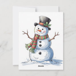 Sneeuwman met een sjaal feestdagenkaart