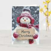 Sneeuwman met een vrolijk kerstbord kaart (Gele Bloem)