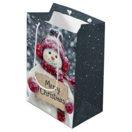 Sneeuwman met een vrolijk kerstbord medium cadeauzakje