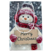 Sneeuwman met een vrolijk kerstbord medium cadeauzakje (Voorkant)