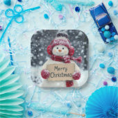 Sneeuwman met een vrolijk kerstbord papieren bordje (Feest)