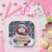 Sneeuwman met een vrolijk kerstbord papieren bordje (Feest)