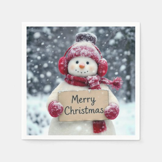 Sneeuwman met een vrolijk kerstbord servet (Voorkant)