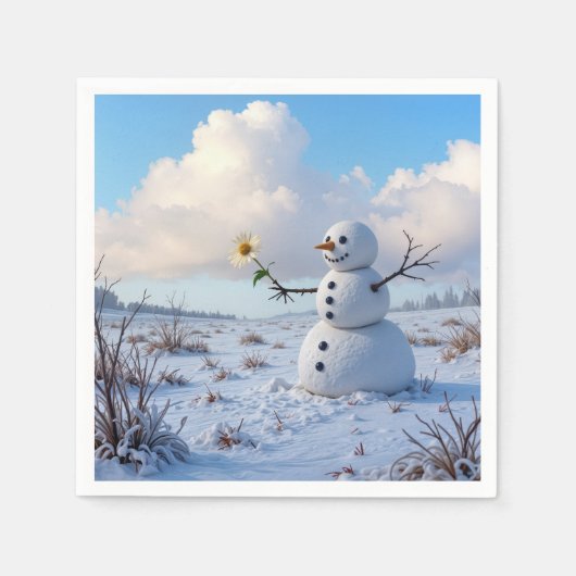 Sneeuwman met een witte margriet servet (Voorkant)
