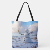 Sneeuwman met een witte margriet tote bag (Achterkant)