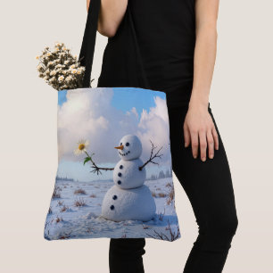 Sneeuwman met een witte margriet tote bag