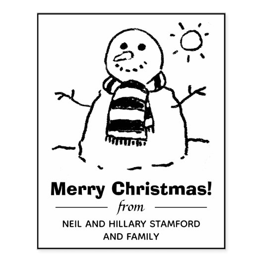 Sneeuwman met Gelukkige Kerstmisboodschap! Rubbers Rubberstempel (Afrduk)