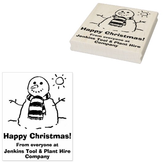 Sneeuwman met Gelukkige Kerstmisboodschap! Rubberstempel (Gestempeld)