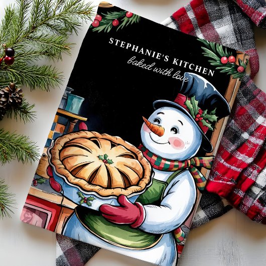 Sneeuwman met gepersonaliseerde kersttaart theedoek