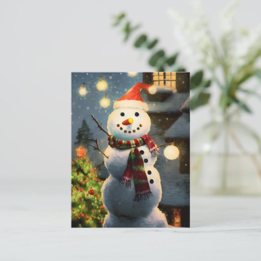 Sneeuwman met geschenken briefkaart (Staand voorkant)