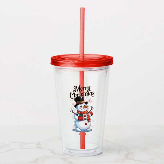 Sneeuwman met glimlach acryl drinkbeker (Voorkant)