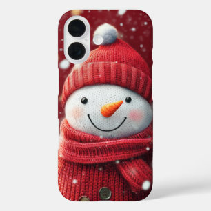 Sneeuwman met glimlach in rode breiwar - Kerstmis iPhone 16 Hoesje