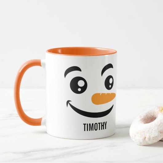 Sneeuwman met glimlachend gezicht mok (Met donut)