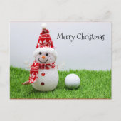 Sneeuwman met golfbal op groen gras Kerstmis Briefkaart (Voorkant)