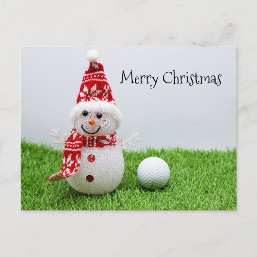Sneeuwman met golfbal op groen gras Kerstmis Briefkaart (Voorkant)