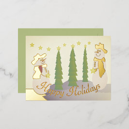 Sneeuwman met gouden accenten folie feestdagen briefkaart