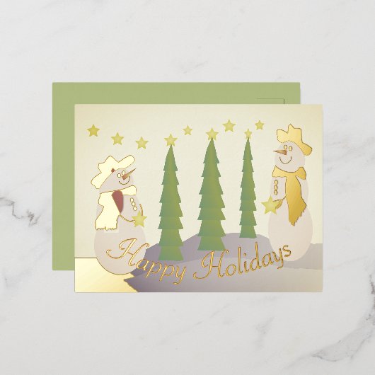 Sneeuwman met gouden accenten folie feestdagen briefkaart (Voorkant / Achterkant)