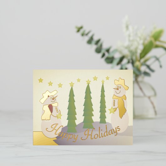 Sneeuwman met gouden accenten folie feestdagen briefkaart (Staand Voorkant)