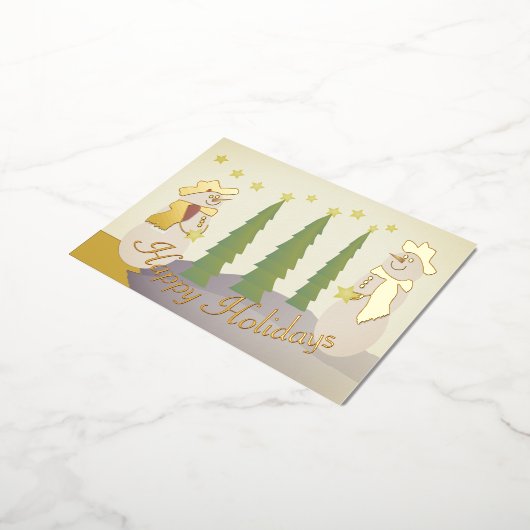 Sneeuwman met gouden accenten folie feestdagen briefkaart (Gedraaid)