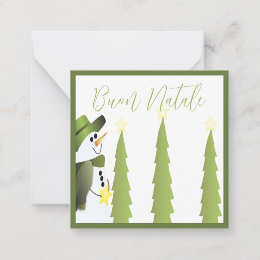 Sneeuwman Met Groen En Sterren Notitiekaartje (Voorkant)