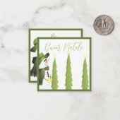 Sneeuwman Met Groen En Sterren Notitiekaartje (Voorkant / Achterkant in situ)