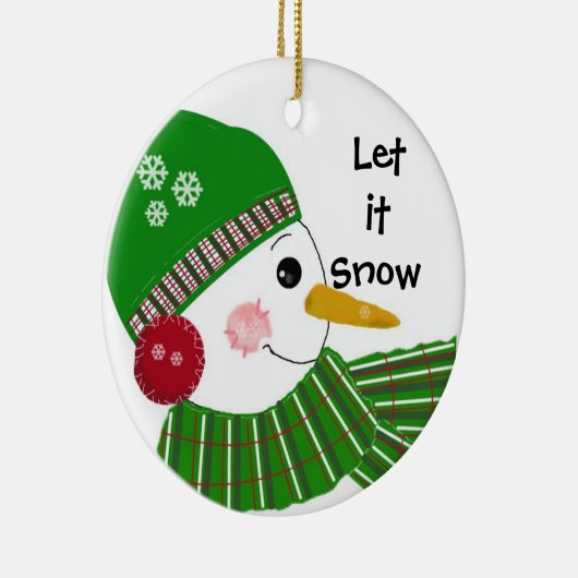 Sneeuwman met groene hoed en sjaal keramisch ornament (Rechts)