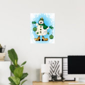 Sneeuwman met groene kerstversiering poster (Thuiskantoor)