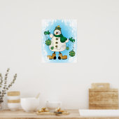 Sneeuwman met groene kerstversiering poster (Keuken)