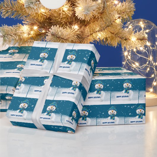 Sneeuwman met HAPPY HOLIDAYS bord Cadeaupapier (Feestdagen)