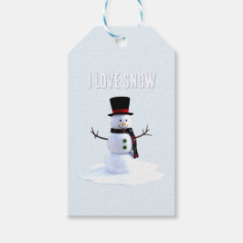 Sneeuwman met hoed en sjaal. Ik hou van sneeuw Cadeaulabel