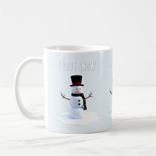 Sneeuwman met hoed en sjaal. Ik hou van sneeuw Koffiemok