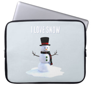 Sneeuwman met hoed en sjaal. Ik hou van Sneeuw Laptop Sleeve