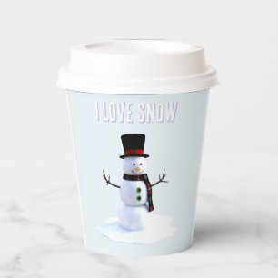 Sneeuwman met hoed en sjaal. Ik hou van sneeuw Papieren Bekers