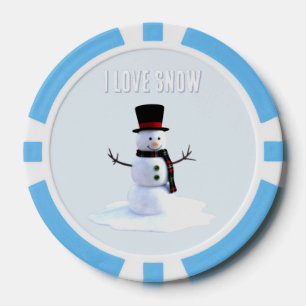 Sneeuwman met hoed en sjaal. Ik hou van sneeuw Poker Chips