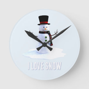 Sneeuwman met hoed en sjaal. Ik hou van sneeuw Ronde Klok