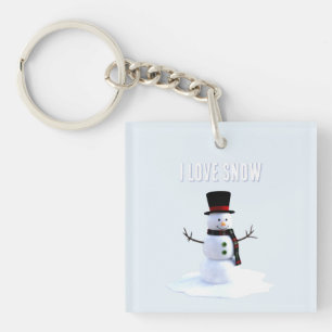 Sneeuwman met hoed en sjaal. Ik hou van sneeuw Sleutelhanger