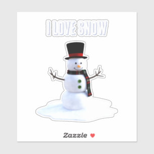 Sneeuwman met hoed en sjaal. Ik hou van sneeuw Sticker
