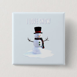 Sneeuwman met hoed en sjaal. Ik hou van Sneeuw Vierkante Button 5,1 Cm