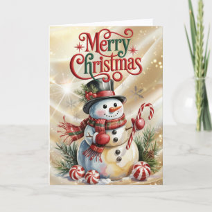 Sneeuwman met hoed Kerstmis Feestdagen Kaart