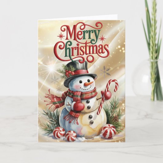 Sneeuwman met hoed Kerstmis Feestdagen Kaart (Voorkant)