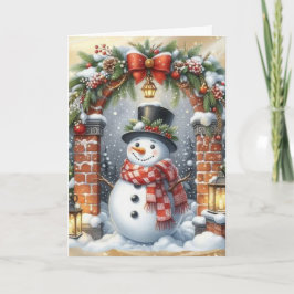 Sneeuwman met hoed Kerstmis Feestdagen Kaart