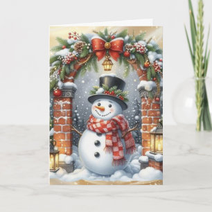 Sneeuwman met hoed Kerstmis Feestdagen Kaart