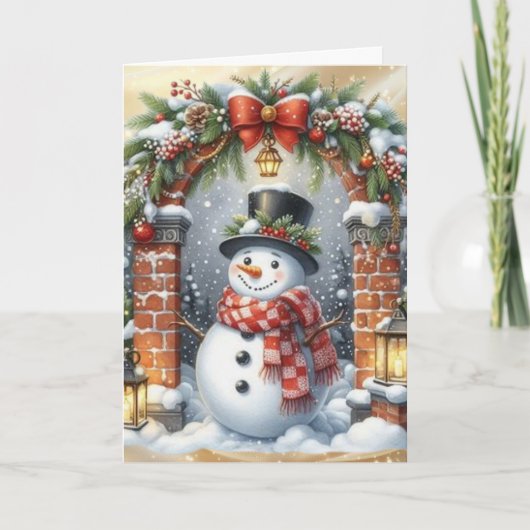 Sneeuwman met hoed Kerstmis Feestdagen Kaart (Voorkant)