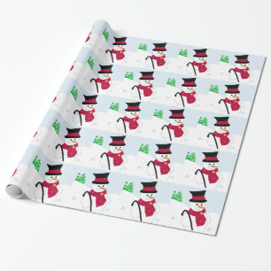 Sneeuwman met hoge hoed en wandelstok cadeaupapier