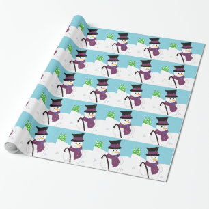 Sneeuwman met hoge hoed en wandelstok cadeaupapier