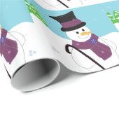 Sneeuwman met hoge hoed en wandelstok cadeaupapier (Rol Hoek)